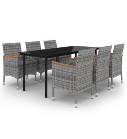 Ensemble à dîner de jardin coussins 7 pcs Résine tressée Verre