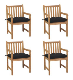 Chaises de jardin 4 pcs avec coussins noir Bois de teck solide