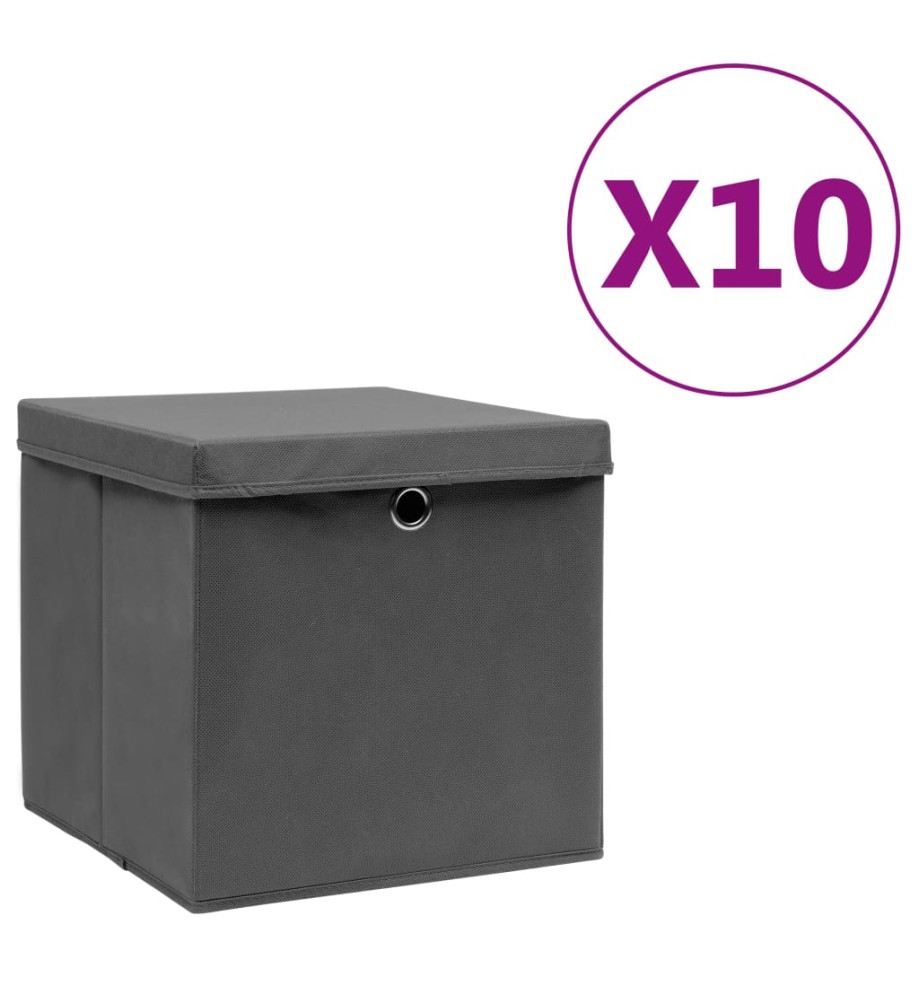 Boîtes de rangement avec couvercles 10 pcs 28x28x28 cm Gris