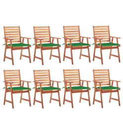 Chaises à dîner d'extérieur 8 pcs avec coussins Acacia massif