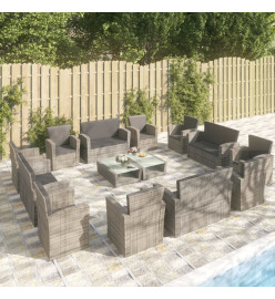 Salon de jardin 16 pcs avec coussins Résine tressée Gris