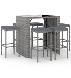 Ensemble de bar de jardin 7 pcs avec coussins gris poly rotin