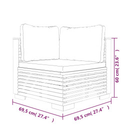 Canapés d'angle de jardin et coussins 2 pcs Bois de teck massif