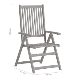 Chaises inclinables de jardin 3 pcs avec coussins Bois d'acacia