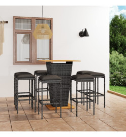 Ensemble de bar de jardin 9 pcs et coussins Résine tressée Gris