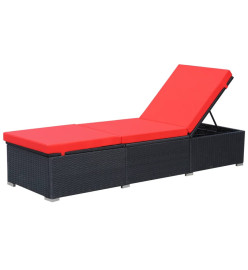 Chaise longue avec coussin Résine tressée Noir