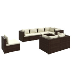 Salon de jardin 8 pcs avec coussins Résine tressée Marron