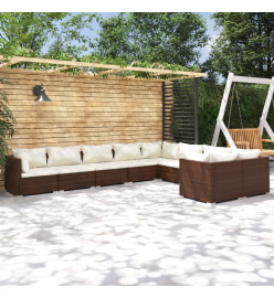 Salon de jardin 9 pcs avec coussins Résine tressée Marron