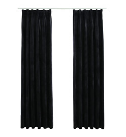 Rideaux occultants avec crochets 2 pcs Velours Noir 140x175 cm