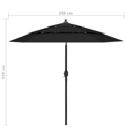 Parasol à 3 niveaux avec mât en aluminium Noir 2,5 m