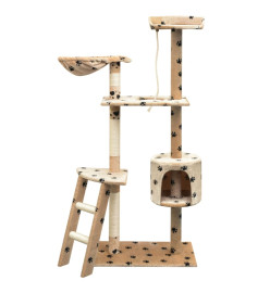 Arbre à chat et griffoir Sisal 150 cm Empreintes de pattes Beige