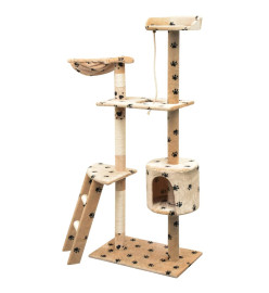 Arbre à chat et griffoir Sisal 150 cm Empreintes de pattes Beige