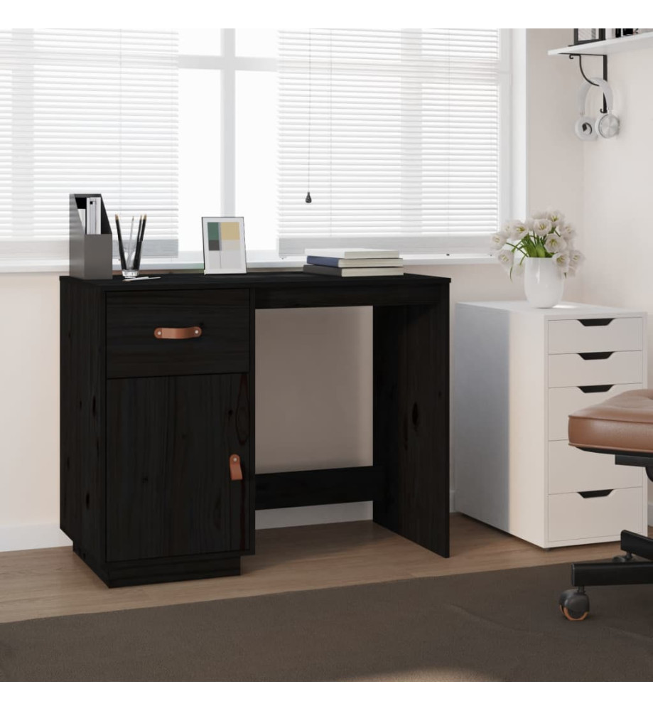 Bureau Noir 95x50x75 cm Bois massif de pin