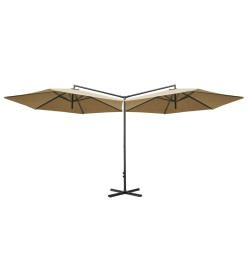 Parasol double avec mât en acier Taupe 600 cm