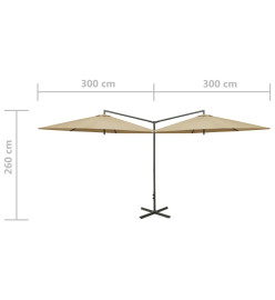 Parasol double avec mât en acier Taupe 600 cm