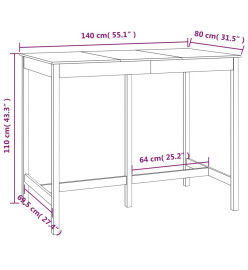 Table de bar Marron miel 140x80x110 cm Bois massif de pin