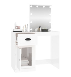 Coiffeuse et LED blanc brillant 90x50x132,5 cm bois ingénierie