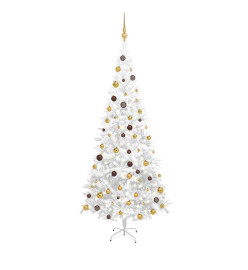 Arbre de Noël artificiel pré-éclairé et boules L 240 cm blanc