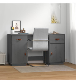 Bureau avec armoires Gris 135x50x75 cm Bois massif de pin