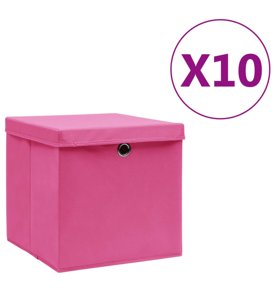 Boîtes de rangement avec couvercles 10 pcs 28x28x28 cm Rose