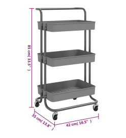 Chariot de cuisine 3 niveaux Gris 42x35x85 cm Fer et ABS