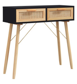 Table console Noir 80x30x75 cm Bois massif pin /rotin naturel