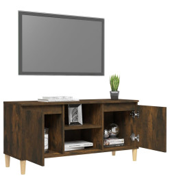 Meuble TV avec pieds en bois solide Chêne fumé 103,5x35x50 cm