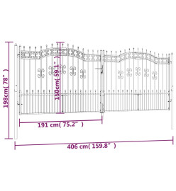 Portail et sommet de lance Noir 406x198 cm Acier enduit poudre
