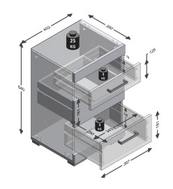 FMD Table de chevet avec 3 tiroirs Gris béton et blanc brillant