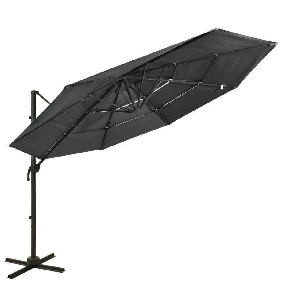 Parasol à 4 niveaux avec mât en aluminium Anthracite 3x3 m