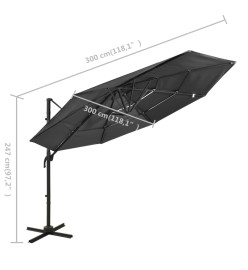 Parasol à 4 niveaux avec mât en aluminium Anthracite 3x3 m