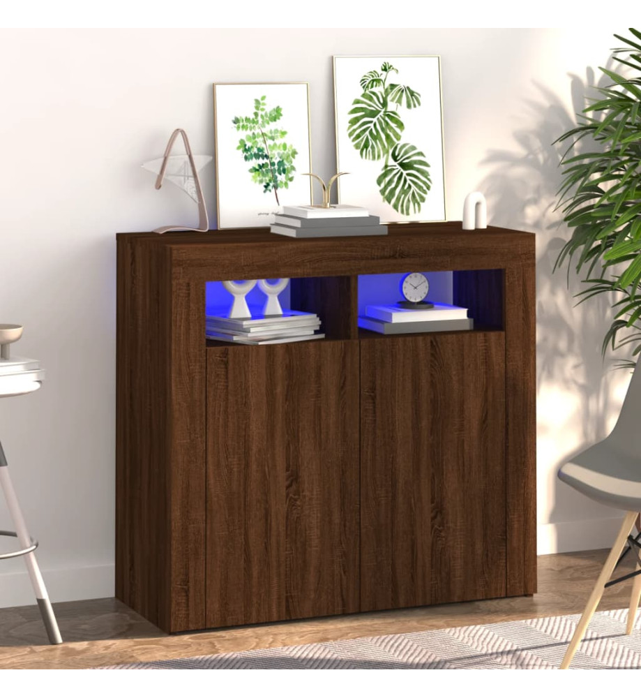 Buffet avec lumières LED chêne marron 80x35x75 cm