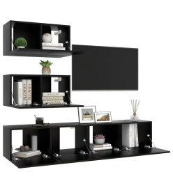 Ensemble de meuble TV 4 pcs Noir Aggloméré