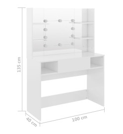 Table de maquillage avec éclairage LED MDF Blanc brillant