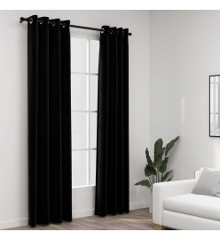 Rideaux occultants Aspect lin avec œillets 2 pcs Noir 140x225cm