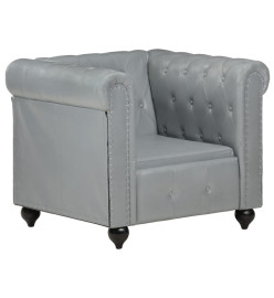 Fauteuil Chesterfield Gris Cuir véritable