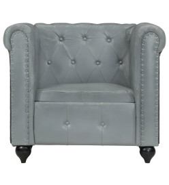 Fauteuil Chesterfield Gris Cuir véritable