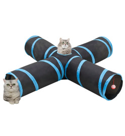 Tunnel pour chats à 4 voies Noir et bleu 132 cm Polyester