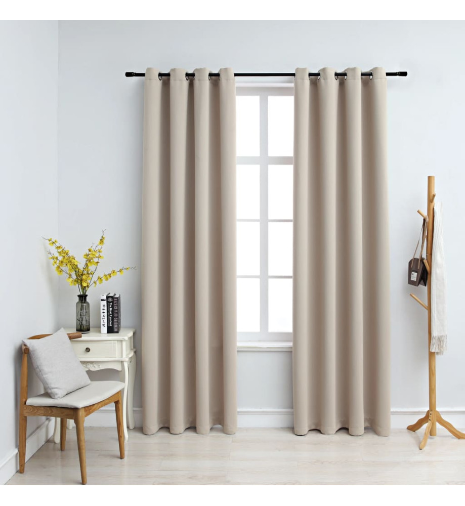 Rideaux occultants avec anneaux en métal 2 pcs Beige 140x245 cm Rideaux occultants avec anneaux en métal 2 pcs Beige 140x245 cm