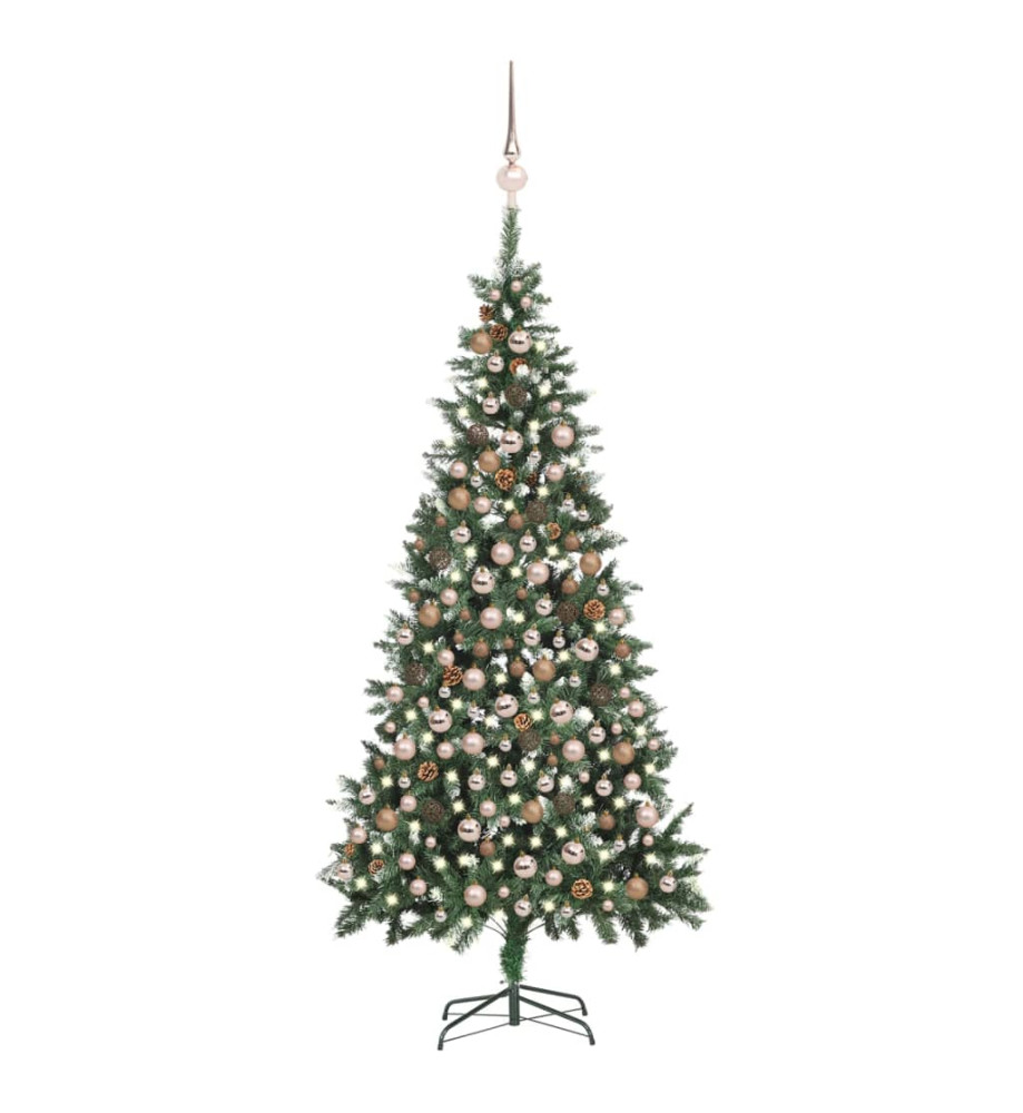 Arbre de Noël artificiel pré-éclairé/boules pommes de pin 210cm