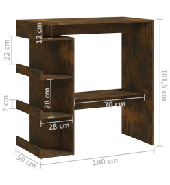 Table de bar et étagère de rangement Chêne fumé 100x50x101,5 cm