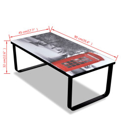 Table basse avec impression de cabine téléphonique Dessus verre