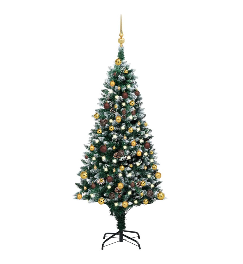 Arbre de Noël artificiel pré-éclairé/boules pommes de pin 150cm