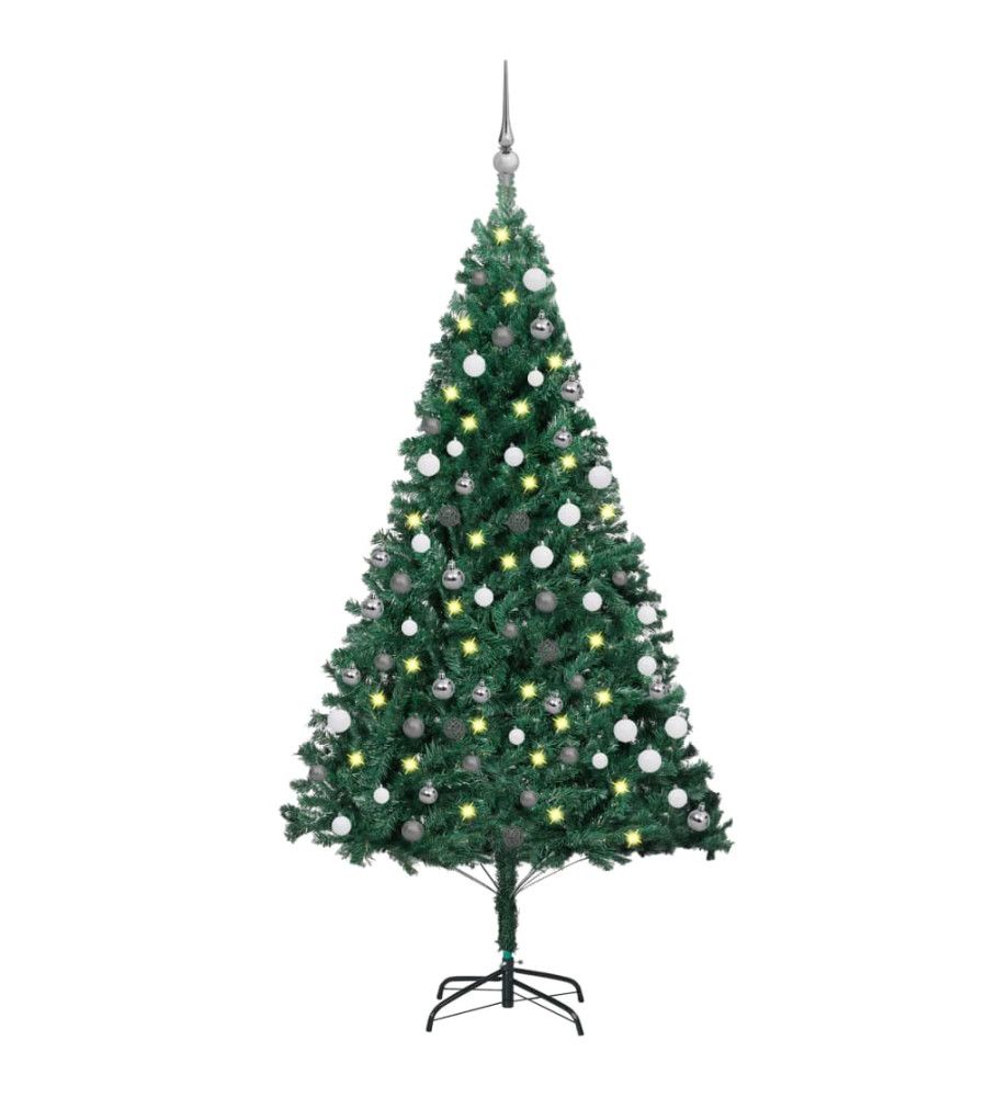 Arbre de Noël artificiel pré-éclairé et boules vert 120 cm PVC