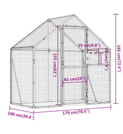 Volière argenté 179x100x185 cm aluminium