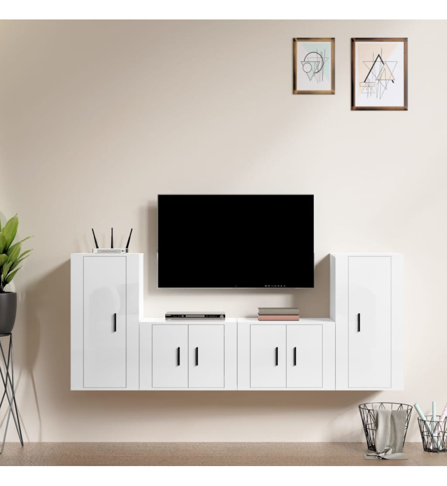 Ensemble de meubles TV 4 pcs Blanc brillant Bois d'ingénierie