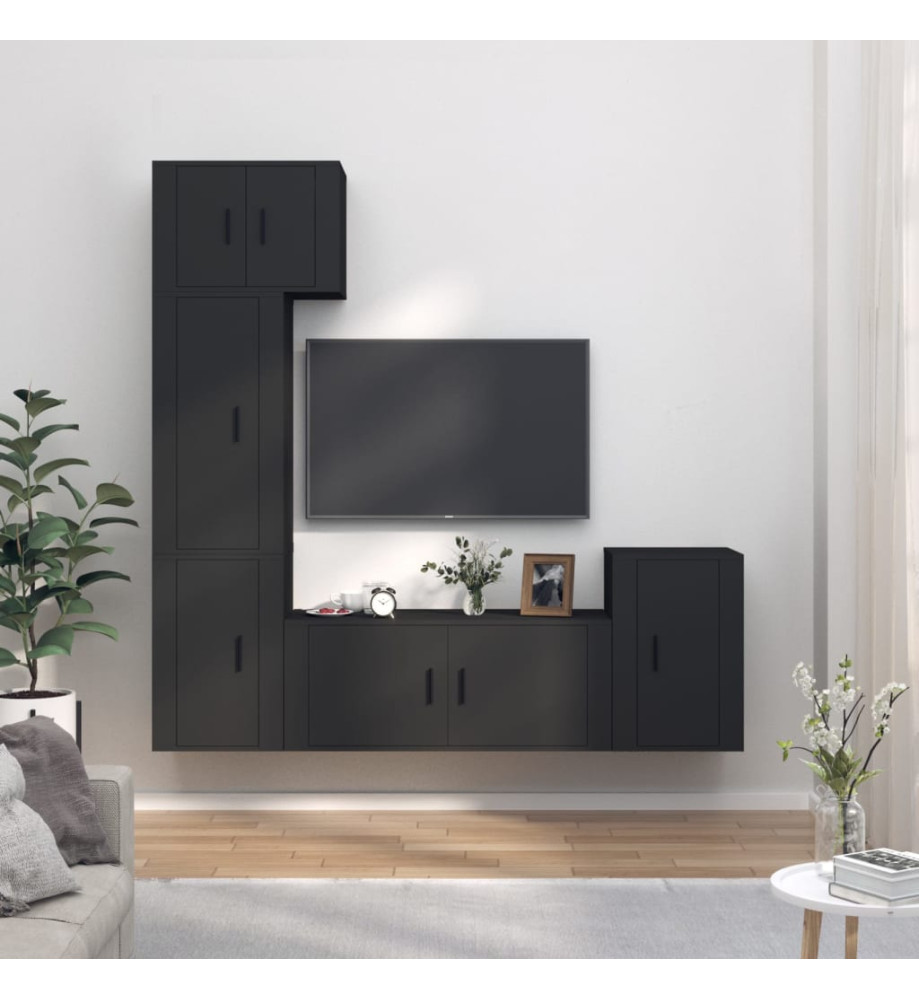 Ensemble de meubles TV 5 pcs Noir Bois d'ingénierie