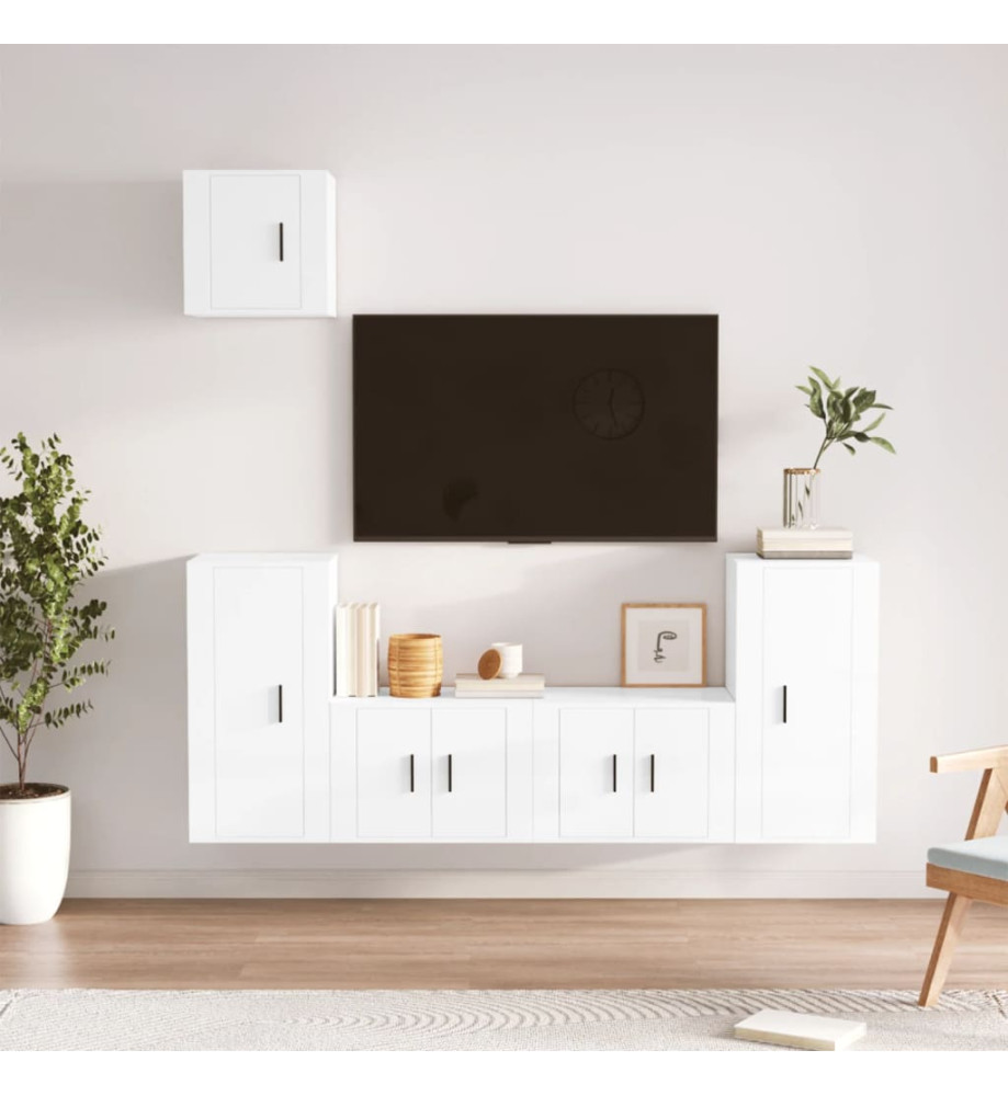 Ensemble de meubles TV 5 pcs Blanc brillant Bois d'ingénierie