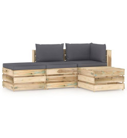 Salon de jardin 4 pcs avec coussins Bois imprégné de vert