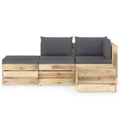 Salon de jardin 4 pcs avec coussins Bois imprégné de vert